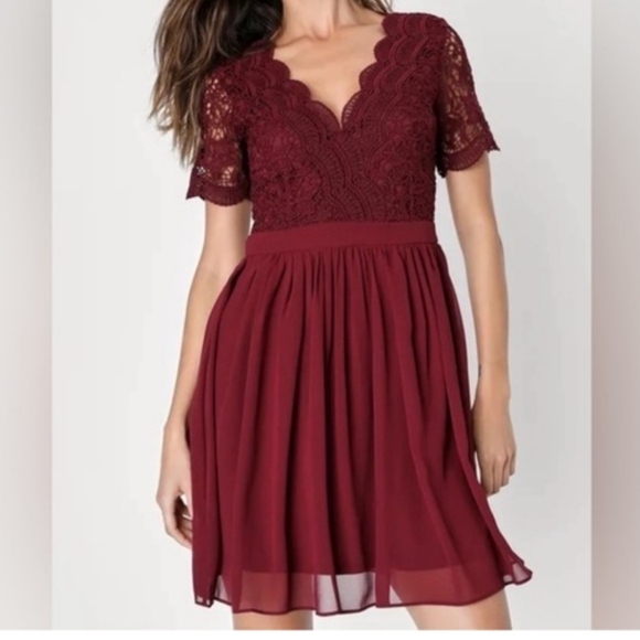 Lulus Dresses & Skirts - Lulu's Angel in Disguise Burgundy Lace Skater Dress